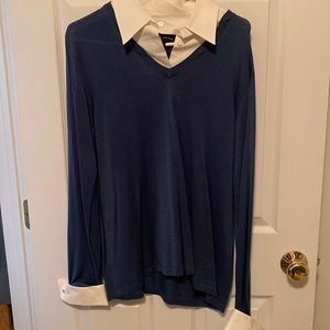 Blue Silk Sweater with White collar